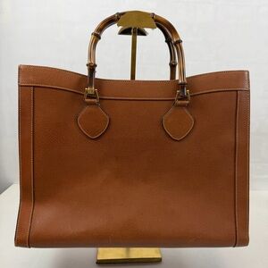 Gucci Vintage Large Bamboo Handle‎ Leather Tote Bag Brown Diana Bag